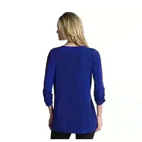 Susan Graver Liquid Knit Ruched Sleeve Tunic Teal Women’s 2X - Picture 4 of 11